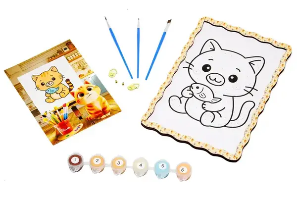 Набір для розпису по номерах Puz-22980 "Котик" дерев'яний, формат А5 PuzzleOk купити недорого в Україні, фото 2