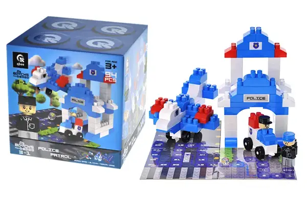 Конструктор блочний QB300-002 "Block&Steps: Поліцейський патруль" + ходилка і меморі гра 3в1, 94дет. qbee купити