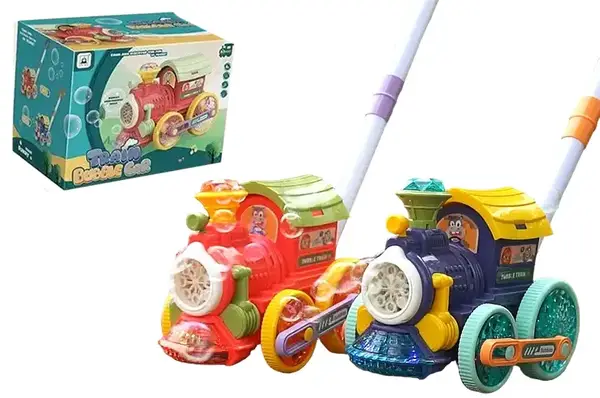 Бульбашкова машина-каталка "Потяг" з ручкою, на батарейках, в коробці, 2кольори 134-71A р.26*18*20,2см купити