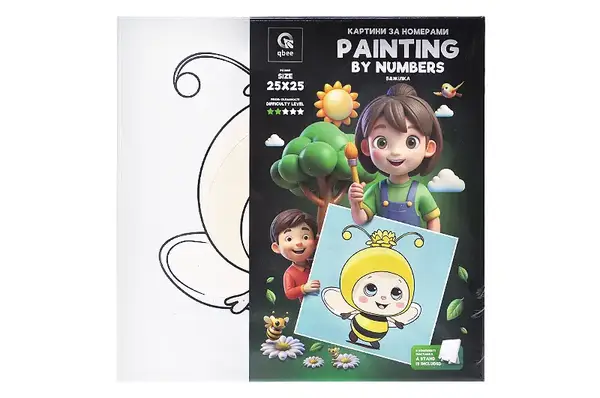 Набір для розпису по номерах 25х25 см QB900-008 "Бджілка" з дерев'яною підставкою qbee купити недорого в Україні, фото 3