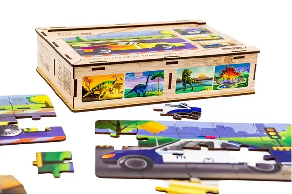 Пазл 4 в 1 "Транспорт" дерев'яний, 15 елем., в малюнку PuzzleOK купити недорого в Україні, фото 2