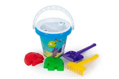 Набір дитячий "Відро "Класік" №11" + лопатка, граблі і 2 пасочки 1280 BAMSIC купити