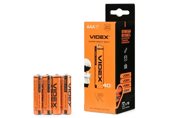 Батарейки RO3P/4S/AAA/1.5V Videx сольова 4 шт, плівка купити