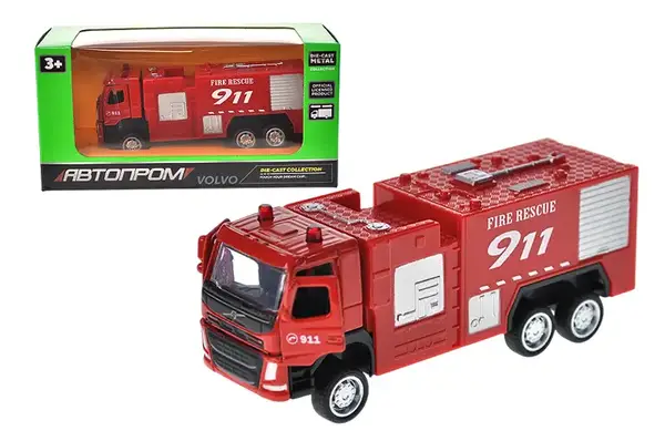Машина металева "Автопром" 67392 1:72 Volvo Fire Engine, рухомі елементи, в коробці р. 13.5*7*5 см. купити