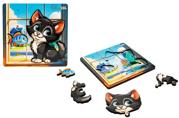 Сортер А6 "Допиливий котик" Puz-88751 дерев'яний PuzzleOk купити