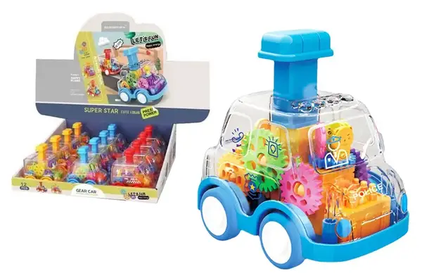 Машина HY-601 "Press-to-go" прозора з шестернями, в блоці 12 шт, в коробці р.34x34x10,6 см YG TOYS купити