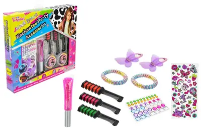 Косметика T059 крейда для волосся, резиночки, наліпки, аксесуари, коробка р.30x4,5x26 см купити