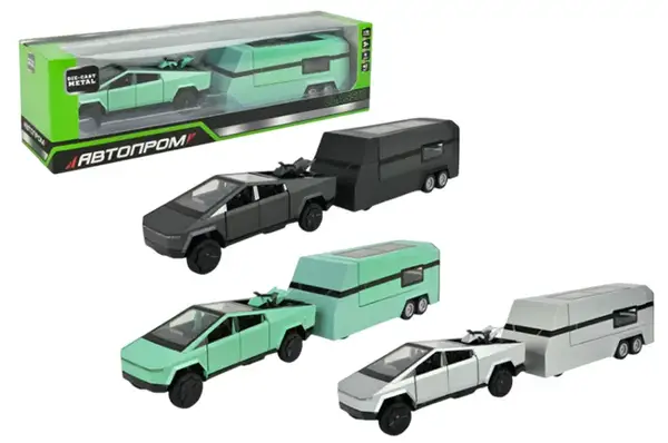 Машина металева AP74226, 1:32 Tesla pickup trailer rv, батарейка, світло, звук, відкр.двері ,3 кольори АВТОПРОМ купити