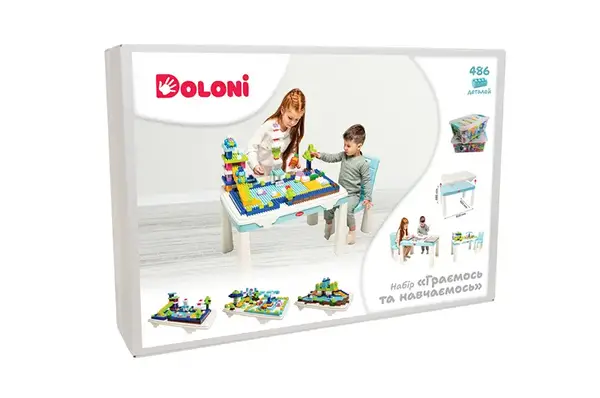 Стіл дитячий зі стільцем 04660/7 "Граємось та навчаємось" з конструктором 486 дет., бірюзовий DOLONI купити недорого в Україні, фото 3
