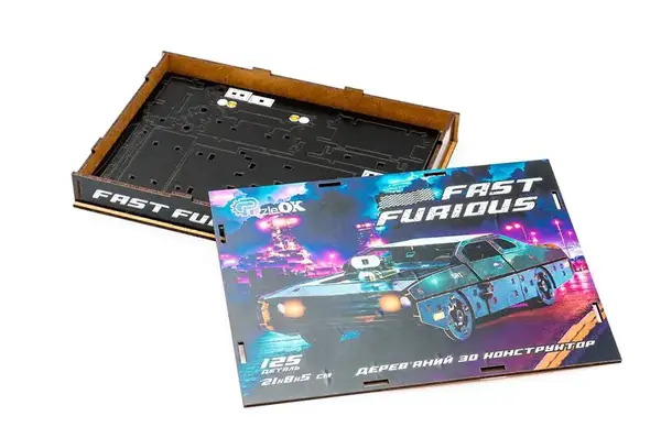 Конструктор 62519"Fast Furous" дерев'яний, 125 дет., чорний колір, розмір моделі 21х8х5 см PuzzleOk купити недорого в Україні, фото 3