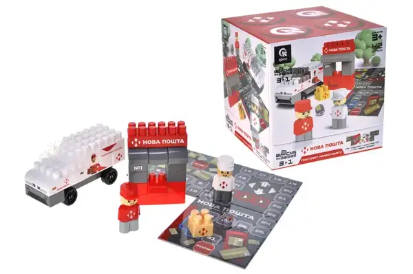 Конструктор блочний QB300-107 "Block&Steps: НОВА ПОШТА. Поштомат Майбутнього" + ходилка і гра 3в1, 42дет. qbee купити