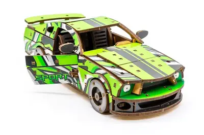 Конструктор Puz-00640 "Muscle Car" дерев'яний, 162 дет., зелений колір, розмір моделі 24х9х7 см PuzzleOk купити