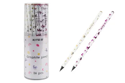 Олівець графітний Kite K22-059-1 з кристалом білий корпус 36шт Тубус купити