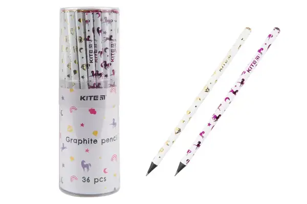 Олівець графітний Kite K22-059-1 з кристалом білий корпус 36шт Тубус купити
