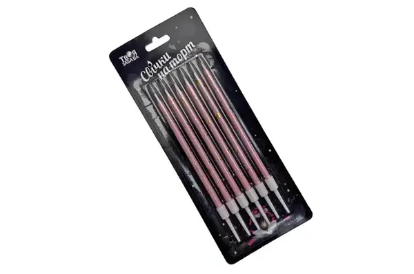 Свічки для торту рожеві з позолотою ТМ "Твоя забава" (6шт.) купити