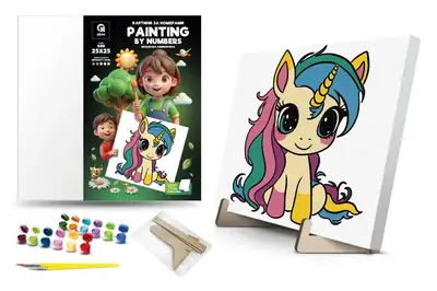 Набір для розпису по номерах 25х25 см QB900-012/QB901-012 "Веселкова Єдиноріжка" з фарбами металік, з дерев'яною підставкою qbee Набір для розпису по номерах 25х25 см QB900-012/QB901-012 "Веселкова Єдиноріжка" з фарбами металік, з дерев'яною підставкою qbee купити