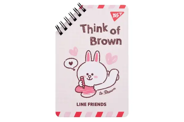 Блокнот YES 95х145 мм 60 арк. спіраль "Line Friends" Think of Brown купити