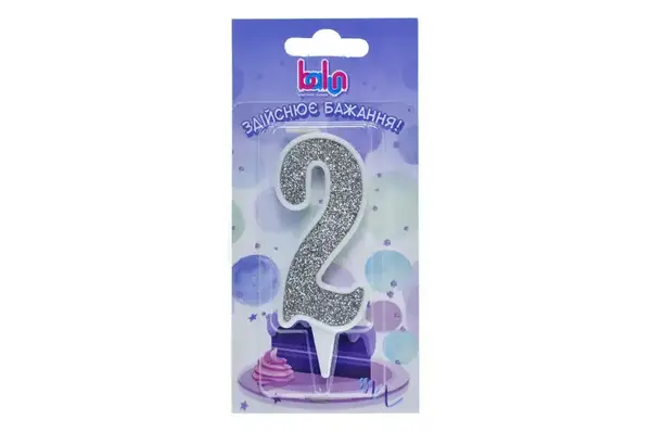 Свічка 03691 цифра "2" біла срібло 9 см Balun купити