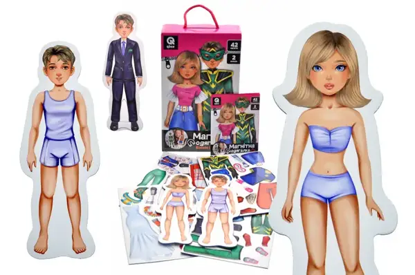 Одягалка магнітна QB006-006 "Ксенія і Марко" 42 магніти, 2 ляльки qbee купити