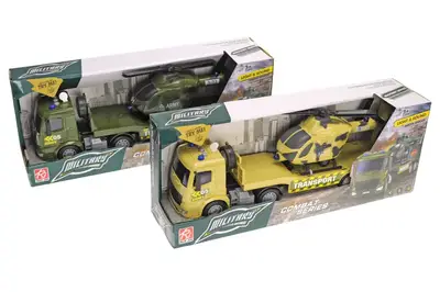 Автовоз військовий з вертольотом інерційний, озвучений, зі світлом, 2кольори, в коробці RJ3398 р.42*10*20см купити