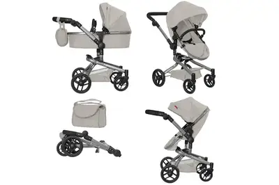 Візок для ляльки 9695 FORTUNA LIGHT GREY 2в1 з сумкою, металевий, в коробці 54.5x14.5x38.5 см CARRELLO купити