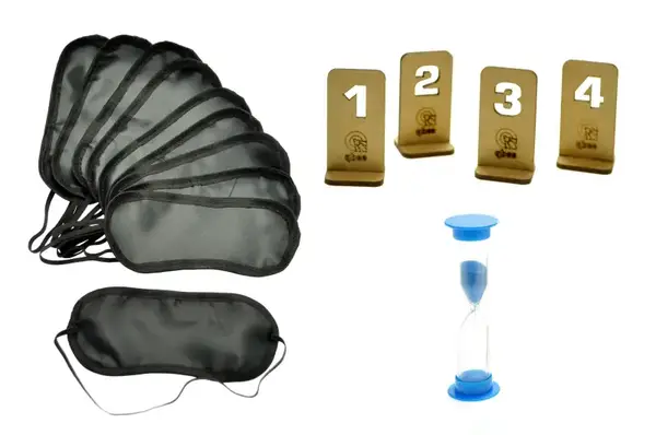 Настільна гра QB701-002 "Мафія Делюкс" з пісочним годинником, пов'язками для очей, номерками qbee купити недорого в Україні, фото 5