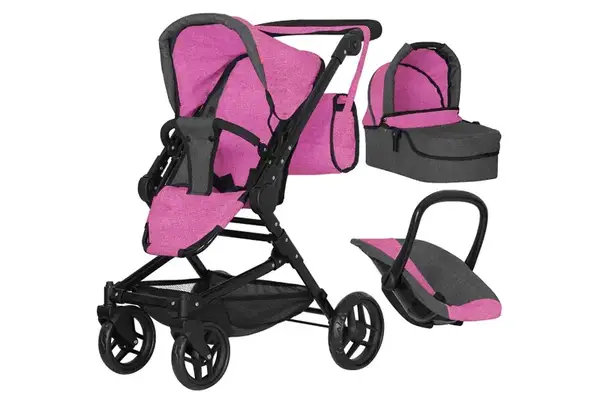 Візок для ляльки 3в1 9636 MAGIA ROSE RED з сумкою металевий, коробка 59,5x18,5x37,5 см CARRELLO купити