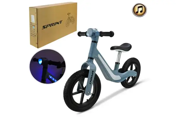 Велобіг BB2613 рама з нейлонового скловолокна, надувні колеса, світло, звук, сіро-блакитний у коробці 75x14x45 см купити