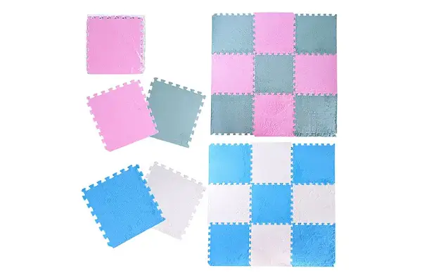 Килимок-пазл EVA, K9702, плюшевий р. 30*30*0,6см, 9 деталей, набір 2 кольори, 2 набори мікс в ящику купити