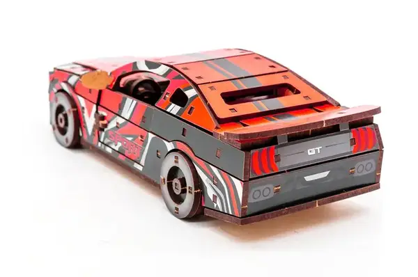 Конструктор Puz-00641 "Muscle Car" дерев'яний, 162 дет., червоний колір, розмір моделі 24х9х7 см PuzzleOk купити недорого в Україні, фото 4