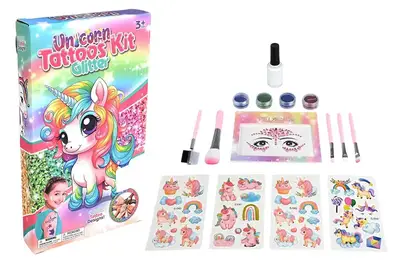 Набір косметики Тату FT2083-A наліпки, глітер, пензлики, трафарети, аксес короб. 23.5x14x3.5 см купити