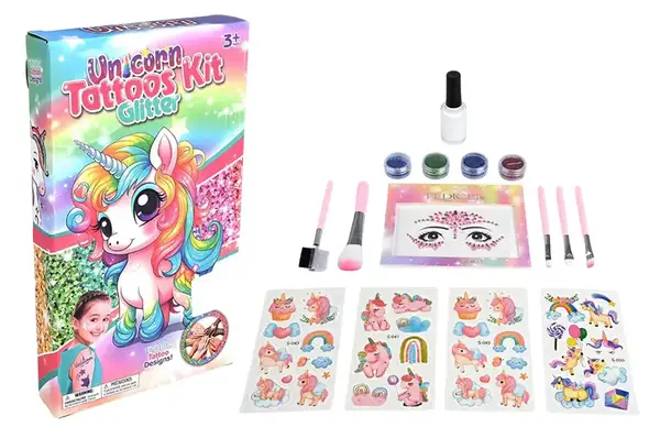 Набір косметики Тату FT2083-A наліпки, глітер, пензлики, трафарети, аксес короб. 23.5x14x3.5 см купити