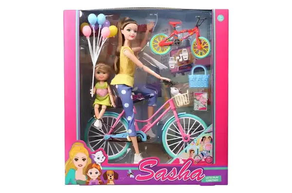 Лялька "Sasha" з велосипедом і дитиною в коробці 51808 р.35*8*32,5см купити