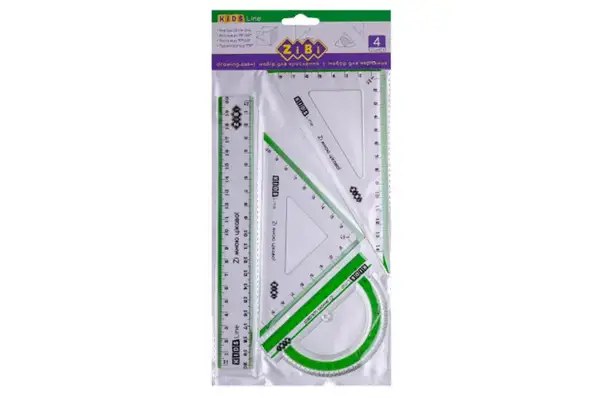 Комплект ZiBi лінійка 20см, 2 косинця, транспортир, з салатовою смужкою, KIDS Line купити