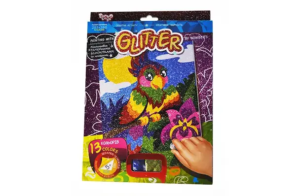 Набір для творчості РГН-02-01,02,03,04,05 "Розмальовка ГЛІТЕРНИМИ БЛИСКІТКАМИ за номерами" міні DANKO купити недорого в Україні, фото 2
