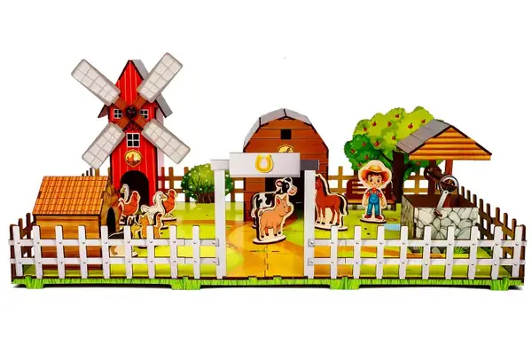 Конструктор Puz-00957 "Веселий фермер" 3D, дерев'яний, в коробці р.59х40х25 см PuzzleOk купити недорого в Україні, фото 4