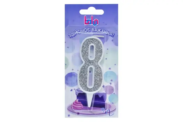 Свічка 03697 цифра '8' біла срібло 9 см Balun купити