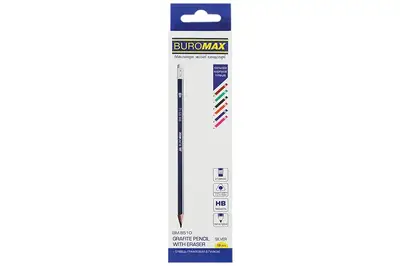 Олівець графітовий BUROMAX NEON LINE НВ з гумкою асорті 12 шт купити