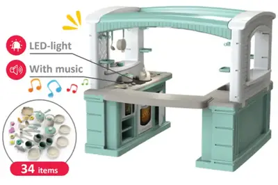 Кухонний набір 01480/21 "Кухня велика" бірюзова, озвучена, зі світлом DOLONI Кухонний набір 01480/21 "Кухня велика" бірюзова, озвучена, зі світлом DOLONI купити