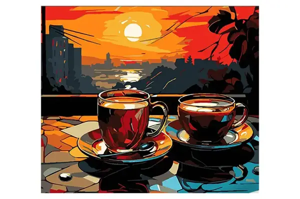 Набір для розпису по номерах Чай на заході сонця на чорному фоні розміром 30х40 см (FH-8)Strateg купити