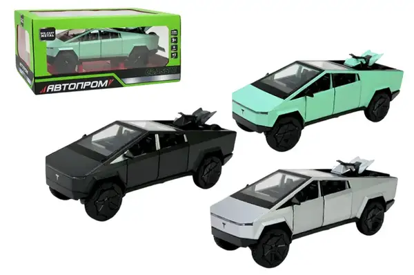 Машина AP7726 Tesla pickups, 1:24 металева, батарейка, світло, звук, відкриваються двері, короб. 28x16x12,8 см АВТОПРОМ купити