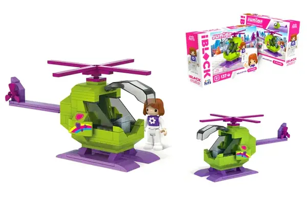 Конструктор Kids hits IBLOCK JUNIOR KH08/012/03 Дівчатка, Вертоліт 137 деталей, комплект фігур, інструментів, наліпки, короб. 24*16*6 купити