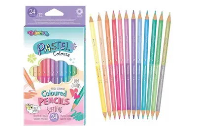 Олівці кольорові круглі двосторонні 12 шт х 24 кол. PASTEL COLORINO купити