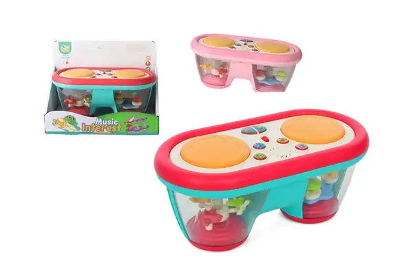 Барабан 855-161D інтерактивний на батарейках. музика. світло. 2 кольори. в коробці р. 24,2*13*18,5 см. купити