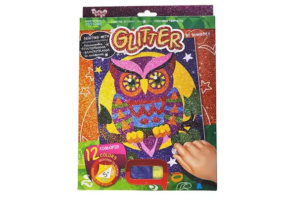 Набір для творчості РГН-02-01,02,03,04,05 "Розмальовка ГЛІТЕРНИМИ БЛИСКІТКАМИ за номерами" міні DANKO купити недорого в Україні, фото 3