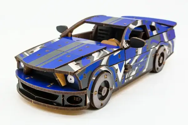 Конструктор "Muscle Car" Puz-00642 дерев'яний, 162 дет., синій колір р. моделі 24*9*7 см PuzzleOk купити недорого в Україні, фото 5