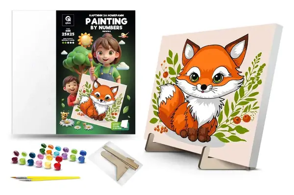 Набір для розпису по номерах 25х25 см QB900-066/QB901-066 "Лисичка" з дерев'яною підставкою qbee купити