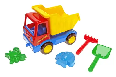 Самоскид з пісочним набором (2 пасочки, граблі, лопатка) 0696 Promtex купити