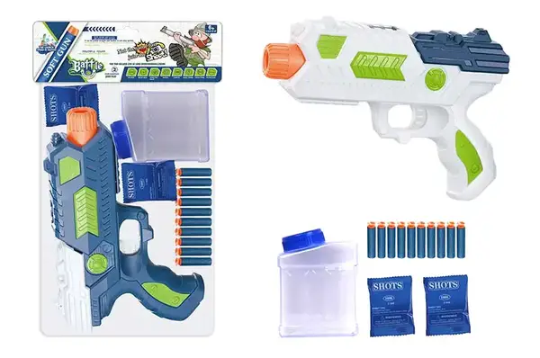 Бластер 502-15 2 кольори, 2 гелієві кулі, 10 поролонових снарядів 20*5*27 см купити