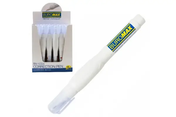 Коректор-ручка BUROMAX 12 мл, спиртова основа, металевий наконечник купити